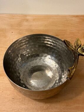 Hammered Metal Bowl with Bass Flower Detail 4 1/2” diameter